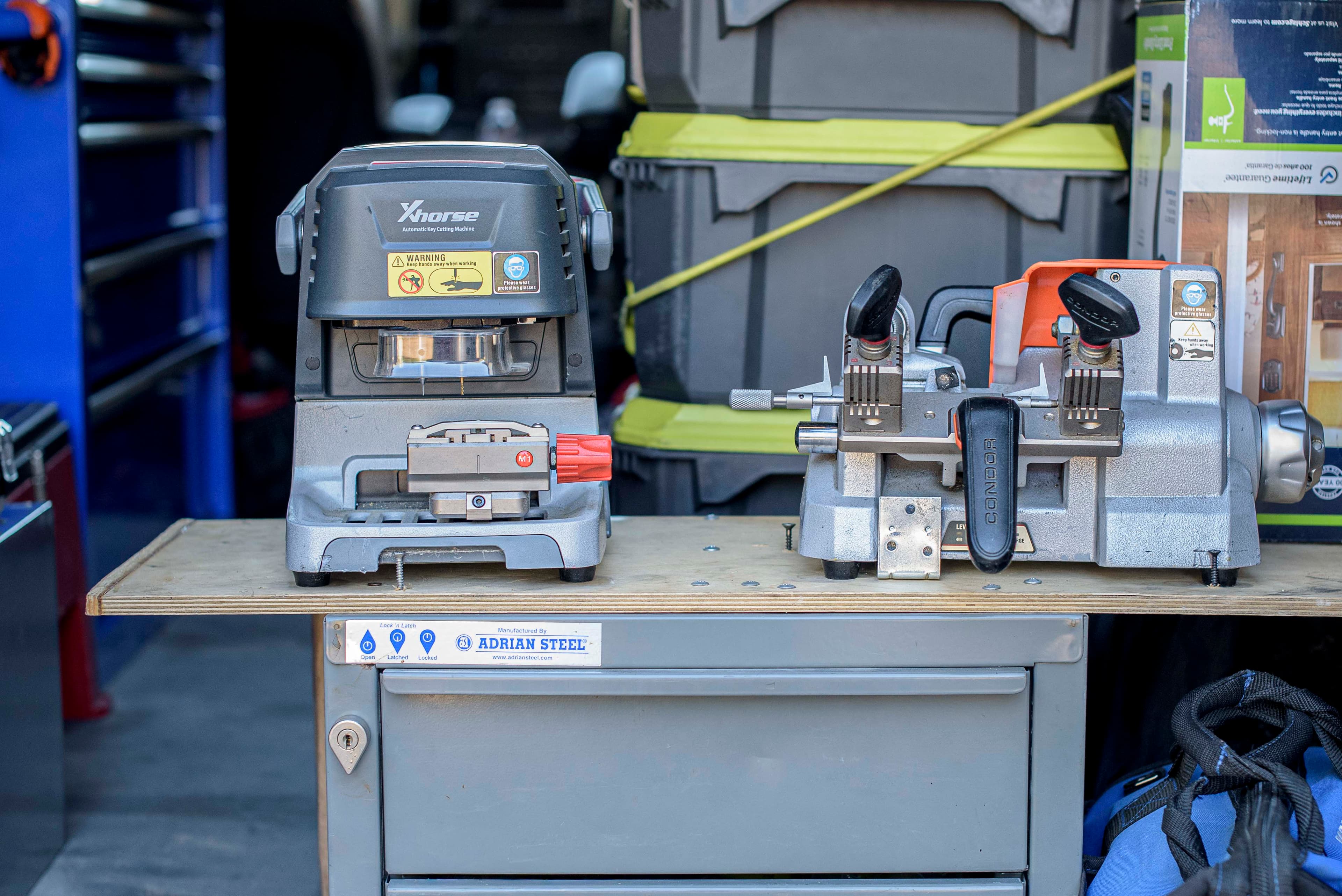 Professional key cutting and duplicating machines in the van